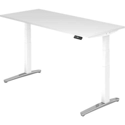 Schreibtisch TOPAS LINE, elektrisch höhenverstellbar, C-Fuß, B 1800 x T 800 x H 650-1300 mm, weiß/weißaluminium + Memoryschalter, Kabelkanal