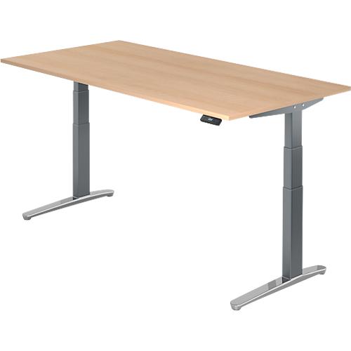Schreibtisch TOPAS LINE, elektrisch höhenverstellbar, C-Fuß, B 2000 x T 1000 x H 650-1300 mm, Eiche/graphit + Memoryschalter, Kabelkanal