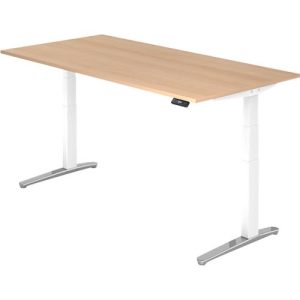 Schreibtisch TOPAS LINE, elektrisch höhenverstellbar, C-Fuß, B 2000 x T 1000 x H 650-1300 mm, Eiche/weißaluminium + Memoryschalter, Kabelkanal Schreibtisch TOPAS LINE, elektrisch höhenverstellbar, C-Fuß, B 2000 x T 1000 x H 650-1300 mm, Eiche/weißaluminium + Memoryschalter, Kabelkanal