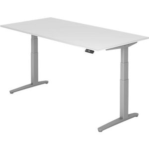 Schreibtisch TOPAS LINE, elektrisch höhenverstellbar, C-Fuß, B 2000 x T 1000 x H 650-1300 mm, lichtgrau/weißaluminium + Memoryschalter, Kabelkanal Schreibtisch TOPAS LINE, elektrisch höhenverstellbar, C-Fuß, B 2000 x T 1000 x H 650-1300 mm, lichtgrau/weißaluminium + Memoryschalter, Kabelkanal