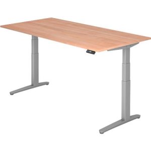 Schreibtisch TOPAS LINE, elektrisch höhenverstellbar, C-Fuß, B 2000 x T 1000 x H 650-1300 mm, Nussbaum/weißaluminium + Memoryschalter, Kabelkanal Schreibtisch TOPAS LINE, elektrisch höhenverstellbar, C-Fuß, B 2000 x T 1000 x H 650-1300 mm, Nussbaum/weißaluminium + Memoryschalter, Kabelkanal