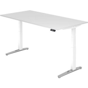 Schreibtisch TOPAS LINE, elektrisch höhenverstellbar, C-Fuß, B 2000 x T 1000 x H 650-1300 mm, weiß/weißaluminium + Memoryschalter, Kabelkanal Schreibtisch TOPAS LINE, elektrisch höhenverstellbar, C-Fuß, B 2000 x T 1000 x H 650-1300 mm, weiß/weißaluminium + Memoryschalter, Kabelkanal
