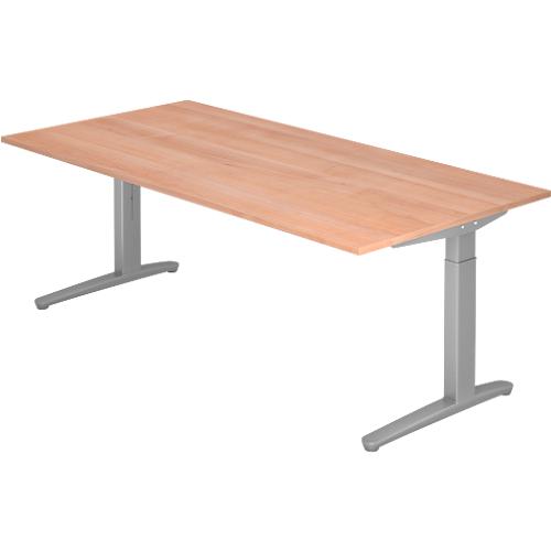 Schreibtisch TOPAS LINE, manuell höheneinstellbar, B 2000 mm, Nussbaum/silber/silber
