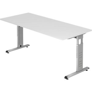 Schreibtisch ULM, C-Fuß, Rechteck, B 1800 x T 800 x H 650-850 mm, lichtgrau Schreibtisch ULM, C-Fuß, Rechteck, B 1800 x T 800 x H 650-850 mm, lichtgrau