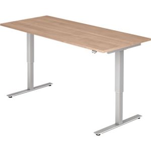 Schreibtisch ULM, elektrisch höhenverstellbar, Rechteck, T-Fuß, B 1800 x T 800 x H 720-1190 mm, Nussbaum/alusilber + Kabelwanne Schreibtisch ULM, elektrisch höhenverstellbar, Rechteck, T-Fuß, B 1800 x T 800 x H 720-1190 mm, Nussbaum/alusilber + Kabelwanne