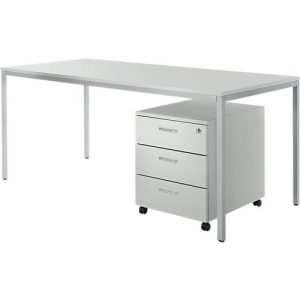 Schreibtisch und Rollcontainer PROPLANA Komplettangebot , lichtgrau/weißalu Schreibtisch und Rollcontainer PROPLANA Komplettangebot , lichtgrau/weißalu