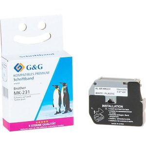 Schriftband kompatibel zu Brother Beschriftungsband M-K231BZ, selbstklebend, weiß/schwarz, Kunststoff laminiert, L 8 m x B 12 mm