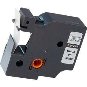 Schriftband kompatibel zu Dymo® Beschriftungsband D1/45803, selbstklebend, weiß/schwarz, Kunststoff, L 7 m x B 19 mm