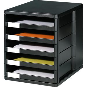 Schubladenbox, 5 Schübe, DIN A4, Polystyrol, schwarz Schubladenbox, 5 Schübe, DIN A4, Polystyrol, schwarz