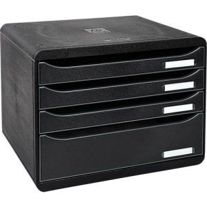 Schubladenbox BIG-BOX PLUS HORIZON QUER, A4+, 4 halboffene Schübe mit Auszugsstopp, Griffmulde & Etikettenhalter, Etiketten, Blauer Engel, schwarz Schubladenbox BIG-BOX PLUS HORIZON QUER, A4+, 4 halboffene Schübe mit Auszugsstopp, Griffmulde & Etikettenhalter, Etiketten, Blauer Engel, schwarz