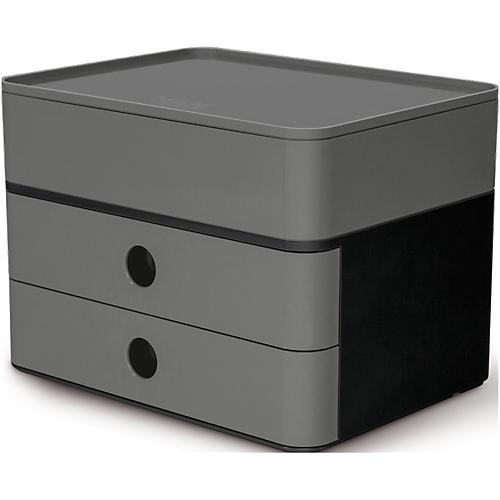 Schubladenbox HAN Allison Smart-Box Plus, 2 Schübe mit Trennwänden, Utensilienbox, stapelb., ABS-Kunststoff, granit-grau