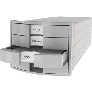 Schubladenbox HAN Impuls 2.0, 4 Schubladen, Format A4, stapelbar, geschlossen, lichtgrau Schubladenbox HAN Impuls 2.0, 4 Schubladen, Format A4, stapelbar, geschlossen, lichtgrau