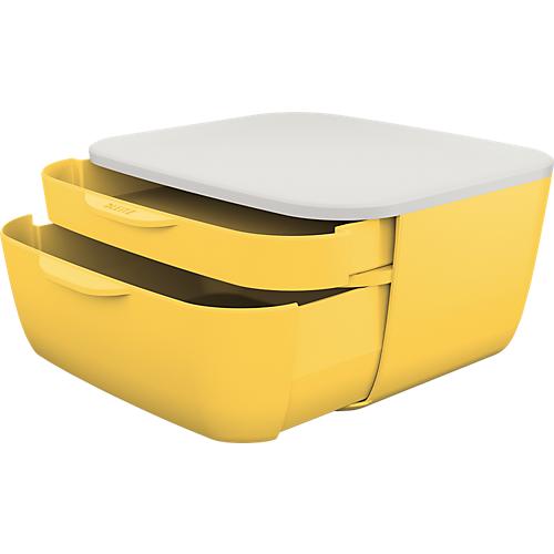 Schubladenbox Leitz® Cosy, lebensmittelecht, für A4 und A5, 2 Schübe, mit Gummifüßchen, B 251 x T 275 x H 143 mm, gelb