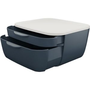 Schubladenbox Leitz® Cosy, lebensmittelecht, für A4 und A5, 2 Schübe, mit Gummifüßchen, B 251 x T 275 x H 143 mm, grau Schubladenbox Leitz® Cosy, lebensmittelecht, für A4 und A5, 2 Schübe, mit Gummifüßchen, B 251 x T 275 x H 143 mm, grau