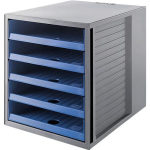 Schubladenbox SCHRANK-SET KARMA, 5 offene Schubladen, DIN A4, leichtlaufend, B 275 x T 330 x H 320 mm, blau Schubladenbox SCHRANK-SET KARMA, 5 offene Schubladen, DIN A4, leichtlaufend, B 275 x T 330 x H 320 mm, blau