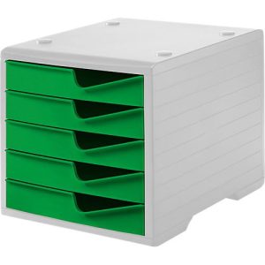 Schubladenbox styro® styroswing, 5 Schübe, Auszugsperre & Griffmulde, stapelbar, B 270 x T 340 x H 255 mm, Polystyrol, grau-gecko Schubladenbox styro® styroswing, 5 Schübe, Auszugsperre & Griffmulde, stapelbar, B 270 x T 340 x H 255 mm, Polystyrol, grau-gecko
