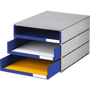 Schubladenbox styro® Styroval, Format C4, 3 offene Schübe, stapelbar, Beschriftungsmaterial, B 243 x T 335 x H 200 mm, Recycling-Kunststoff, grau-blau Schubladenbox styro® Styroval, Format C4, 3 offene Schübe, stapelbar, Beschriftungsmaterial, B 243 x T 335 x H 200 mm, Recycling-Kunststoff, grau-blau