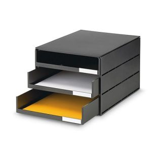 Schubladenbox styro® Styroval, Format C4, 3 offene Schübe, stapelbar, Beschriftungsmaterial, B 243 x T 335 x H 200 mm, Recycling-Kunststoff, schwarz Schubladenbox styro® Styroval, Format C4, 3 offene Schübe, stapelbar, Beschriftungsmaterial, B 243 x T 335 x H 200 mm, Recycling-Kunststoff, schwarz
