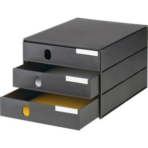 Schubladenbox Styro Styroval, für Formate bis C4, 3 geschlossene Schübe, Recyclingmaterial, schwarz/schwarz Schubladenbox Styro Styroval, für Formate bis C4, 3 geschlossene Schübe, Recyclingmaterial, schwarz/schwarz