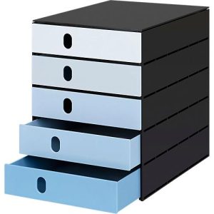Schubladenbox Styro Styroval Pro Color Flow, für Formate bis C4, 5 geschlossene Schübe, blau/schwarz, Farbverlauf Schubladenbox Styro Styroval Pro Color Flow, für Formate bis C4, 5 geschlossene Schübe, blau/schwarz, Farbverlauf