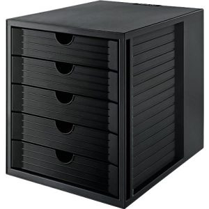 Schubladenbox SYSTEMBOX KARMA, 5 geschlossene Schubladen, DIN A4, leichtlaufend, B 274 x T 330 x H 320 mm, schwarz Schubladenbox SYSTEMBOX KARMA, 5 geschlossene Schubladen, DIN A4, leichtlaufend, B 274 x T 330 x H 320 mm, schwarz