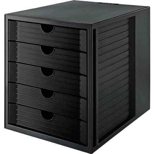 Schubladenbox SYSTEMBOX KARMA, 5 geschlossene Schubladen, DIN A4, leichtlaufend, B 274 x T 330 x H 320 mm, schwarz