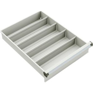 Schubladeneinsatz Treston, 4 x Längsteiler 375 mm, für Schubladen 45 mit Höhe 150 & 200 mm, Stahl, hellgrau Schubladeneinsatz Treston, 4 x Längsteiler 375 mm, für Schubladen 45 mit Höhe 150 & 200 mm, Stahl, hellgrau