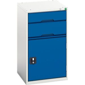 Schubladenschrank bott verso, mit Flügeltür, 2 Schubladen, Einzelauszug, Fachboden, B 525 x T 550 x H 900, Stahlblech, Grau-Blau Schubladenschrank bott verso, mit Flügeltür, 2 Schubladen, Einzelauszug, Fachboden, B 525 x T 550 x H 900, Stahlblech, Grau-Blau