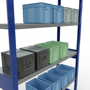 Schulte Lagertechnik Fachbodenregal-Stecksystem MULTIplus 250, Grundregal, Längenriegel, 2500x1300x400 mm, 6 Böden, enzianblau/verzinkt