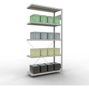 Schulte Lagertechnik Fachbodenregal Stecksystem MultiPlus250, Anbauregal, 5 Fachböden, Kreuzstrebe, B 1000 x T 400 x H 2000 mm, Lichtgrau RAL 7035