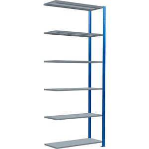 Schulte Lagertechnik Fachbodenregal Stecksystem MultiPlus250, Anbauregal, 6 Fachböden, Kreuzstrebe, B 1000 x T 400 x H 2500 mm, Enzianblau RAL 5010