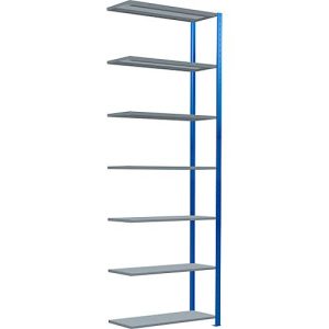 Schulte Lagertechnik Fachbodenregal Stecksystem MultiPlus250, Anbauregal, 7 Fachböden, Kreuzstrebe, B 1000 x T 400 x H 3000 mm, Enzianblau RAL 5010