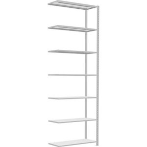 Schulte Lagertechnik Fachbodenregal Stecksystem MultiPlus250, Anbauregal, 7 Fachböden, Kreuzstrebe, B 1000 x T 400 x H 3000 mm, Lichtgrau RAL 7035
