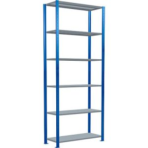 Schulte Lagertechnik Fachbodenregal Stecksystem MultiPlus250, Grundregal, 6 Fachböden, Kreuzstrebe, B 1000 x T 400 x H 2500 mm, Enzianblau RAL 5010