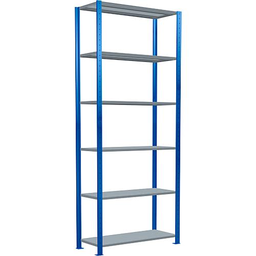 Schulte Lagertechnik Fachbodenregal Stecksystem MultiPlus250, Grundregal, 6 Fachböden, Kreuzstrebe, B 1000 x T 400 x H 2500 mm, Enzianblau RAL 5010