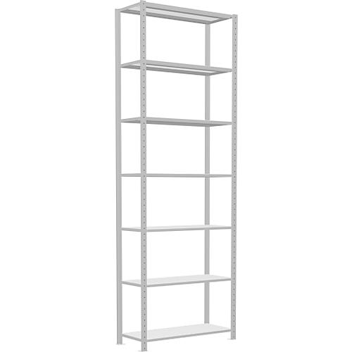 Schulte Lagertechnik Fachbodenregal Stecksystem MultiPlus250, Grundregal, 7 Fachböden, Kreuzstrebe, B 1000 x T 400 x H 3000 mm, Lichtgrau RAL 7035