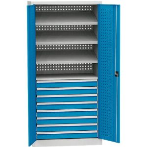 Schwerlastschrank, 4 Fachböden, 8 Schubladen, Tragkraft pro Fachboden 40 kg Schwerlastschrank, 4 Fachböden, 8 Schubladen, Tragkraft pro Fachboden 40 kg
