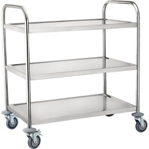 Servierwagen, Edelstahl, Ladefläche L 820 x B 500 mm, Traglast 150 kg, 3 Etagen Servierwagen, Edelstahl, Ladefläche L 820 x B 500 mm, Traglast 150 kg, 3 Etagen
