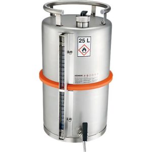 Sicherheits-Standgefäße, aus Edelstahl, Zapfhahn und Füllstandanzeige, 25 l, ø 315 x H 530 mm Sicherheits-Standgefäße, aus Edelstahl, Zapfhahn und Füllstandanzeige, 25 l, ø 315 x H 530 mm