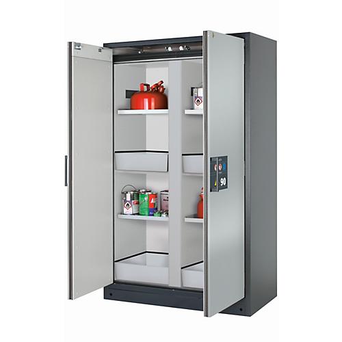 Sicherheitsschrank Typ 90 asecos Q-CLASSIC-90, Flügeltüren, Front asecos Silber, B 1193 x T 615 x H 1953 mm