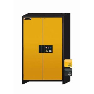 Sicherheitsschrank Typ 90 asecos Q-CLASSIC-90, Flügeltüren, Front Sicherheitsgelb, B 1193 x T 615 x H 1953 mm Sicherheitsschrank Typ 90 asecos Q-CLASSIC-90, Flügeltüren, Front Sicherheitsgelb, B 1193 x T 615 x H 1953 mm