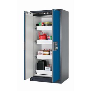 Sicherheitsschrank Typ 90 asecos Q-PEGASUS-90, Flügeltüren mit Schließ-Automatik, Einhandbedienung, Front Enzianblau, B 893 x T 615 x H 1953 mm Sicherheitsschrank Typ 90 asecos Q-PEGASUS-90, Flügeltüren mit Schließ-Automatik, Einhandbedienung, Front Enzianblau, B 893 x T 615 x H 1953 mm