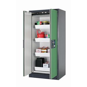 Sicherheitsschrank Typ 90 asecos Q-PEGASUS-90, Flügeltüren mit Schließ-Automatik, Einhandbedienung, Front Resedagrün, B 893 x T 615 x H 1953 mm Sicherheitsschrank Typ 90 asecos Q-PEGASUS-90, Flügeltüren mit Schließ-Automatik, Einhandbedienung, Front Resedagrün, B 893 x T 615 x H 1953 mm