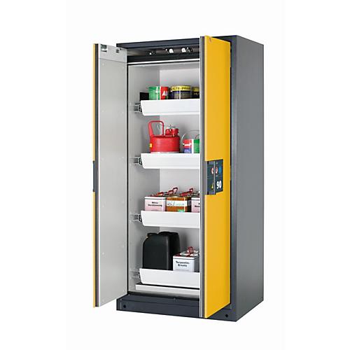Sicherheitsschrank Typ 90 asecos Q-PEGASUS-90, Flügeltüren mit Schließ-Automatik, Einhandbedienung, Front Sicherheitsgelb, B 893 x T 615 x H 1953 mm