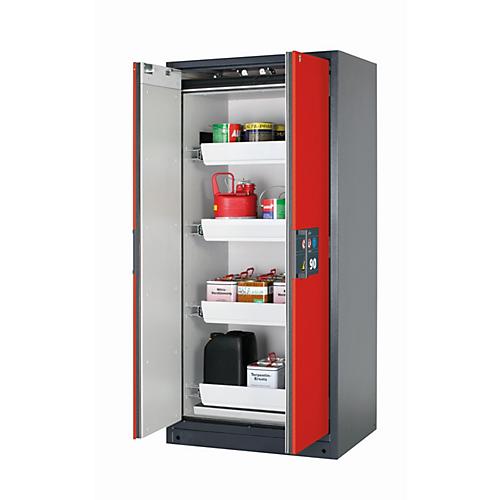 Sicherheitsschrank Typ 90 asecos Q-PEGASUS-90, Flügeltüren mit Schließ-Automatik, Einhandbedienung, Front Verkehrsrot, B 893 x T 615 x H 1953 mm