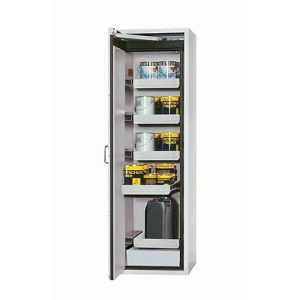 Sicherheitsschrank Typ 90 asecos S-CLASSIC-90, Flügeltür mit Türfeststellanlage, Anschlag links, Front Lichtgrau, B 596 x T 616 x H 1968 mm Sicherheitsschrank Typ 90 asecos S-CLASSIC-90, Flügeltür mit Türfeststellanlage, Anschlag links, Front Lichtgrau, B 596 x T 616 x H 1968 mm