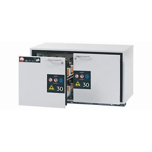 Sicherheitsunterbauschrank Typ 30 asecos UB-S-30, 2 Schubladen, Front Lichtgrau, B 1102 x T 574 x H 600 mm