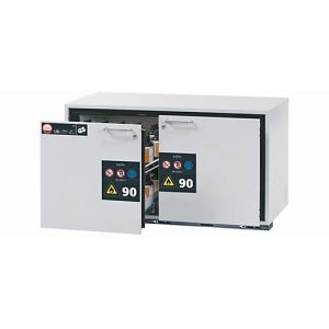 Sicherheitsunterbauschrank Typ 90 asecos UB-S-90, 2 Schubladen, Front Lichtgrau, B 1102 x T 574 x H 600 mm