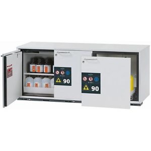 Sicherheitsunterbauschrank Typ 90 asecos UB-ST-90, 1 Schublade, 2 Flügeltüren, Front Lichtgrau, B 1402 x T 502 x H 600 mm