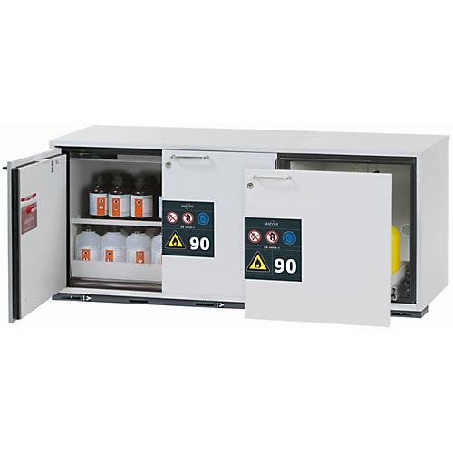 Sicherheitsunterbauschrank Typ 90 asecos UB-ST-90, 1 Schublade, 2 Flügeltüren, Front Lichtgrau, B 1402 x T 502 x H 600 mm